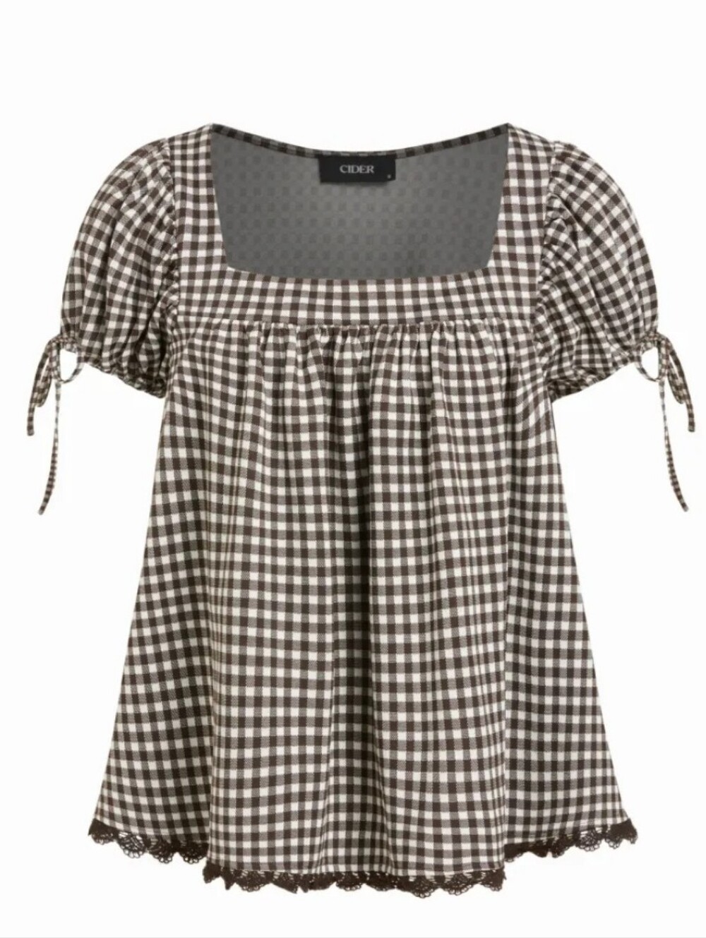 Cider Brown & White Gingham Top with Ruffle Hem